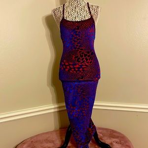 Thin blue dress with red accents